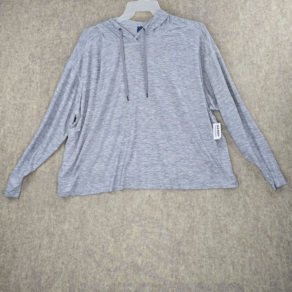 Old Navy Womens Hooded Lightweight Gray Long Sleeve Pullover 4X Knit Top Go-Dry